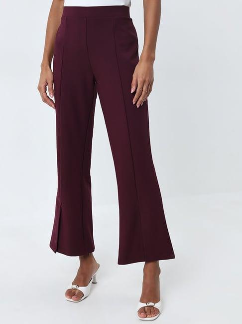 wardrobe by westside burgundy bootcut high-rise pants