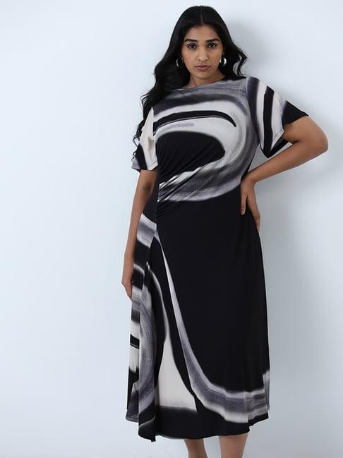 gia by westside black swirl printed a-line dress