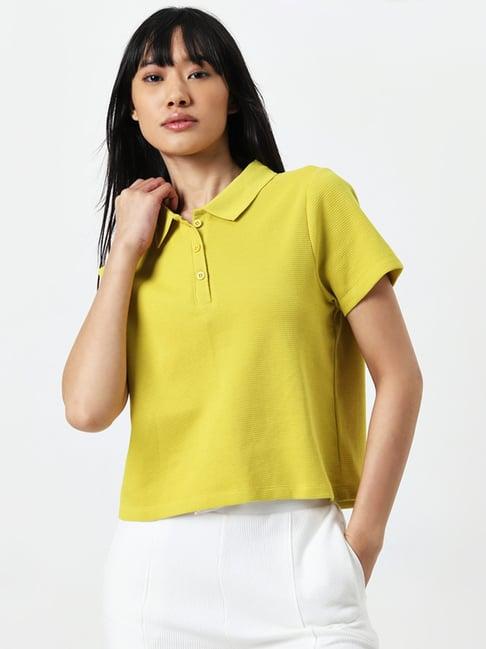 studiofit by westside mustard textured polo cotton t-shirt