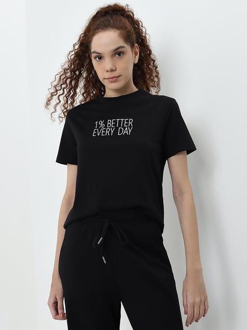 studiofit by westside black text embroidered cotton t-shirt