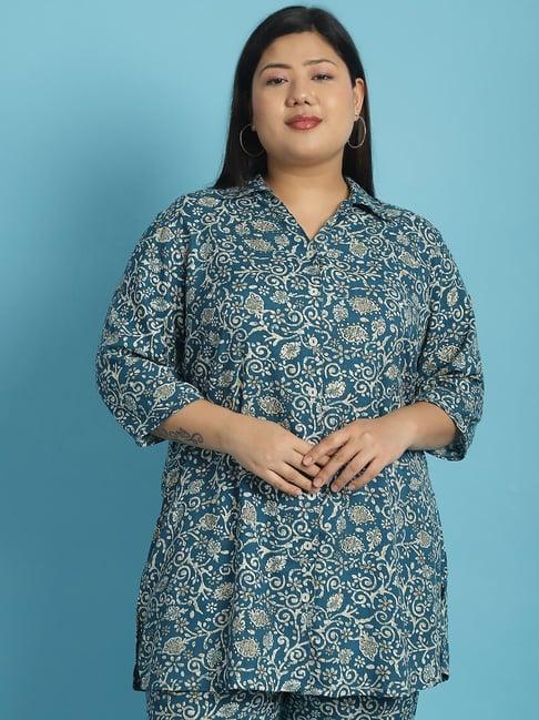 therebelinme teal floral print shirt