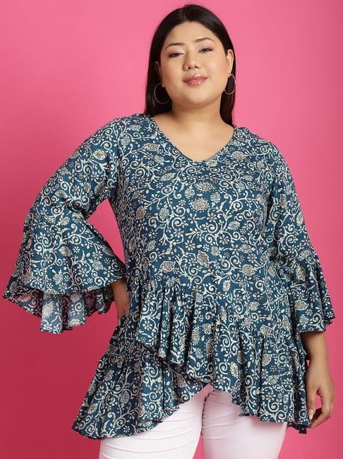 therebelinme teal floral print top