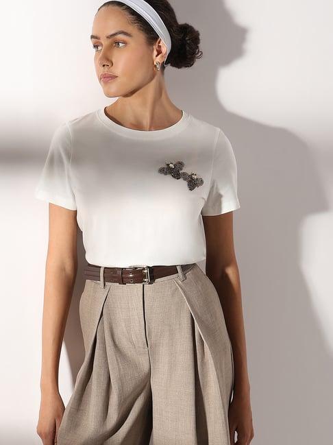 vero moda white embellished t-shirt