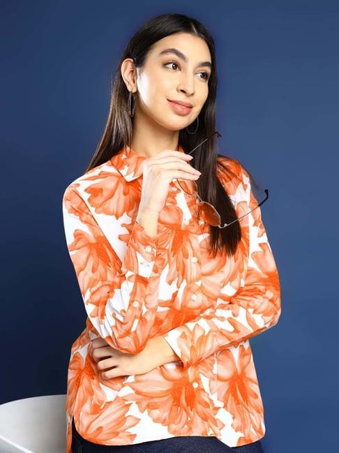 hancock orange floral print formal shirt