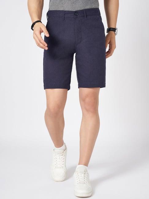 byford by pantaloons navy cotton slim fit texture shorts