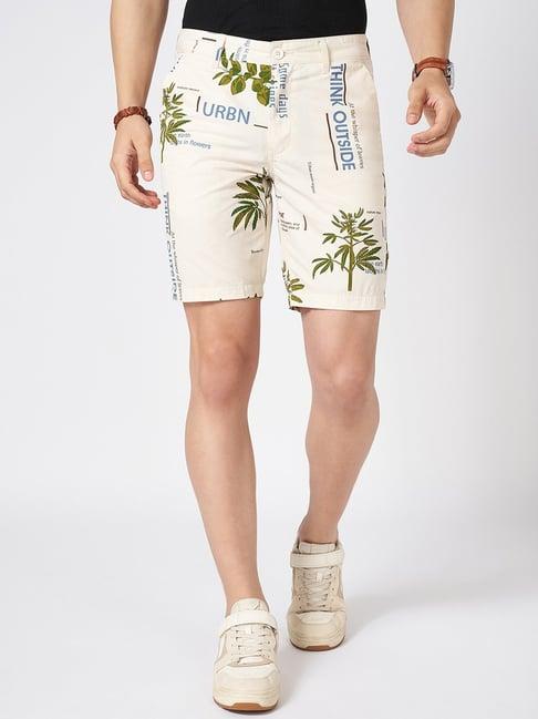 urban ranger by pantaloons off white cotton slim fit printed shorts