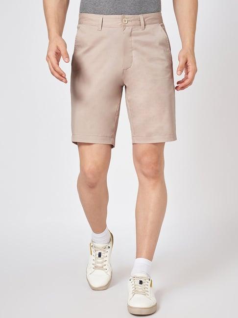 byford by pantaloons beige cotton slim fit shorts