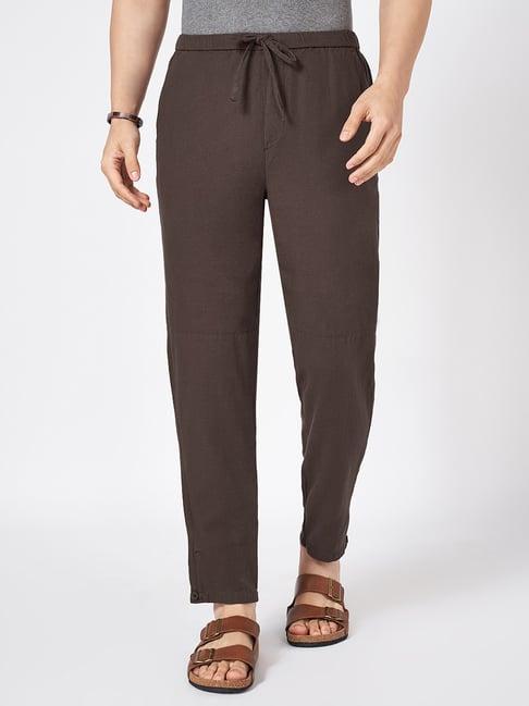 7 alt by pantaloons brown cotton slim fit trousers