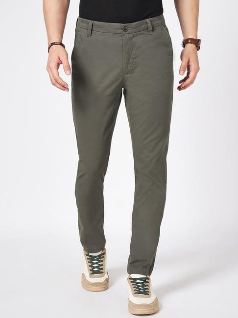 byford by pantaloons green cotton slim fit texture trousers