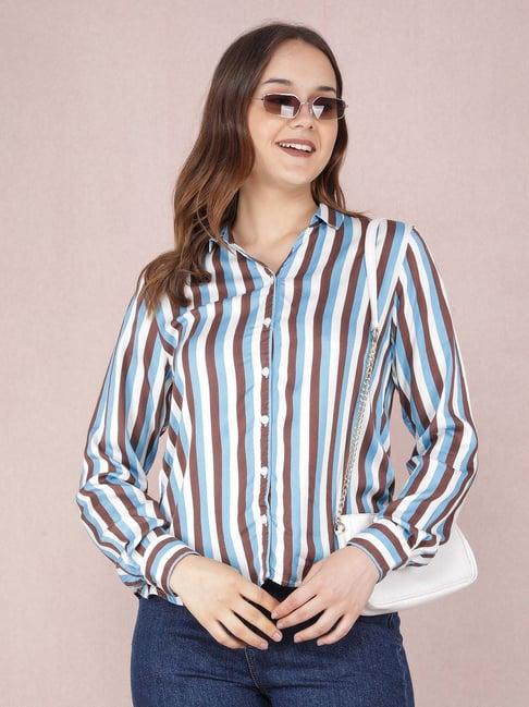 crimsoune club blue & brown striped shirt