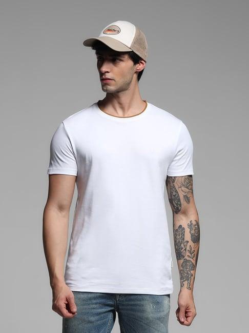 jack & jones white cotton slim fit solid t-shirts