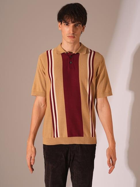 selected homme brown organic cotton regular striped t-shirt