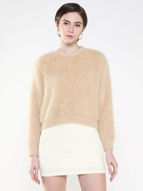 showoff beige embellished sweater