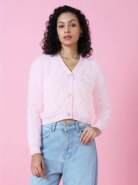 showoff pink embellished crop cardigan