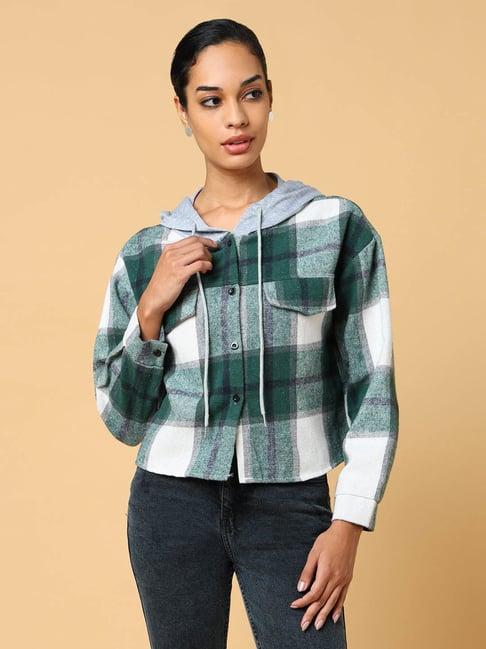 showoff green & white cotton checks sweatshirt