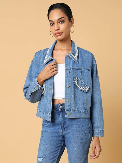 showoff blue embellished denim jacket