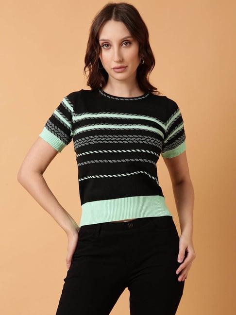 showoff green & black striped top