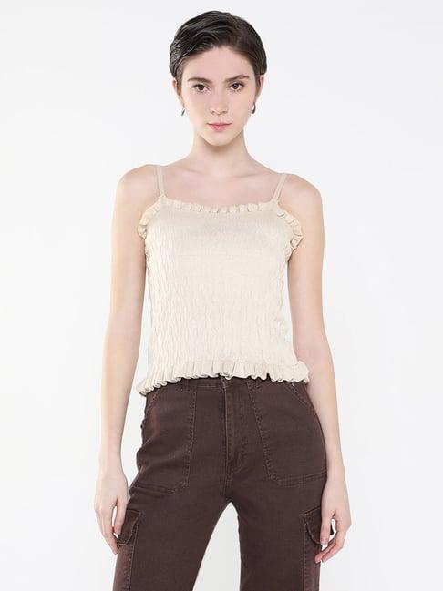 showoff beige regular fit crop top