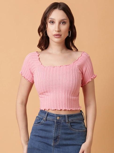 showoff pink regular fit crop top