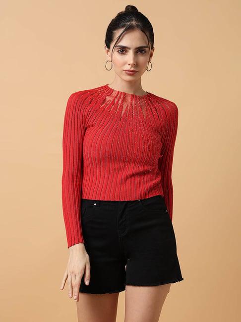 showoff red embellished top