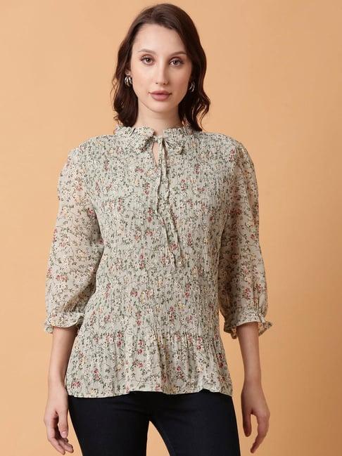 showoff light green floral print top