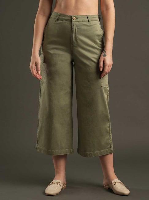 globus sage green relaxed fit mid rise cropped trousers