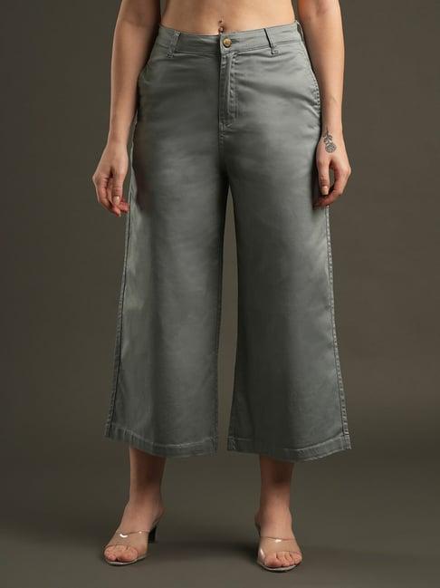 globus grey relaxed fit mid rise cropped trousers