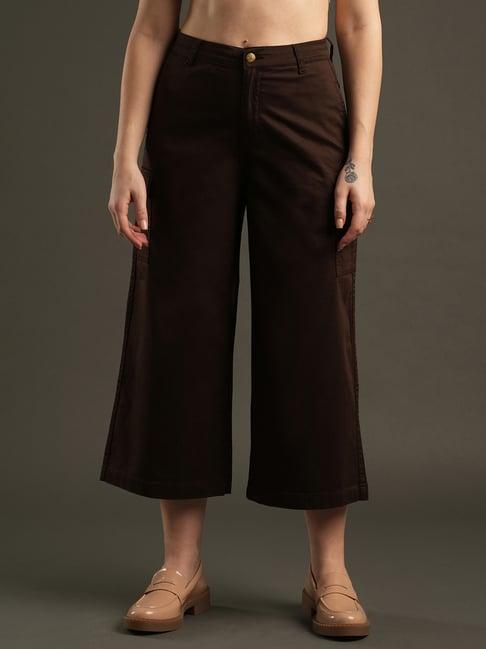 globus coffee brown relaxed fit mid rise cropped trousers