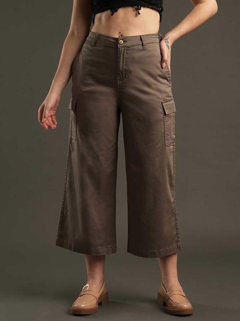 globus dark grey relaxed fit mid rise cropped trousers