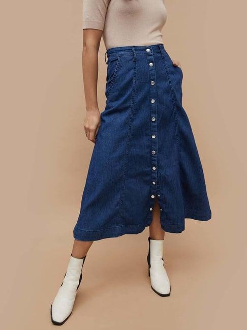 code by lifestyle blue cotton a-line skirt