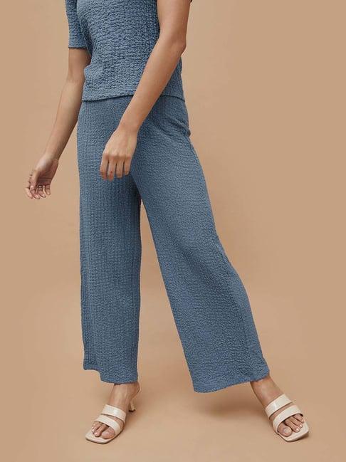 code by lifestyle blue textured pattern pants