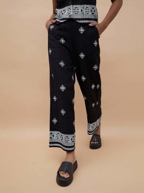 fame forever by lifestyle black cotton printed mid rise pants