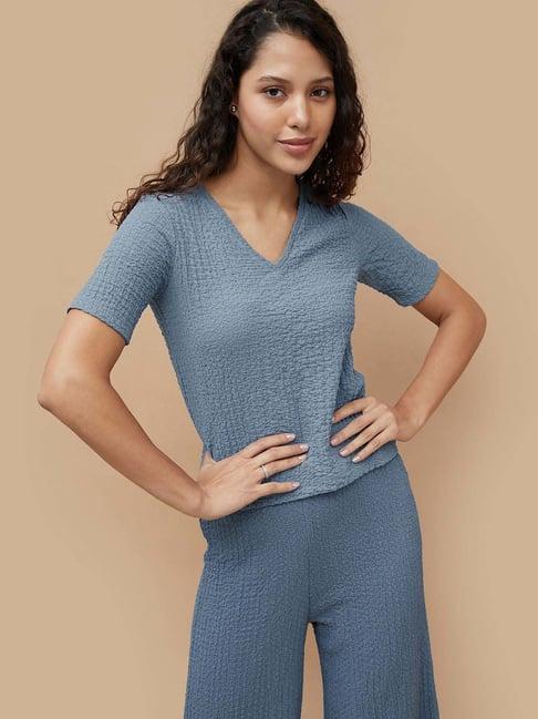 code by lifestyle blue textured pattern top