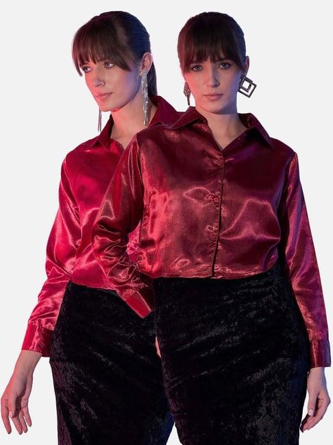 buynewtrend red & maroon boxy fit shirt (pack of 2)