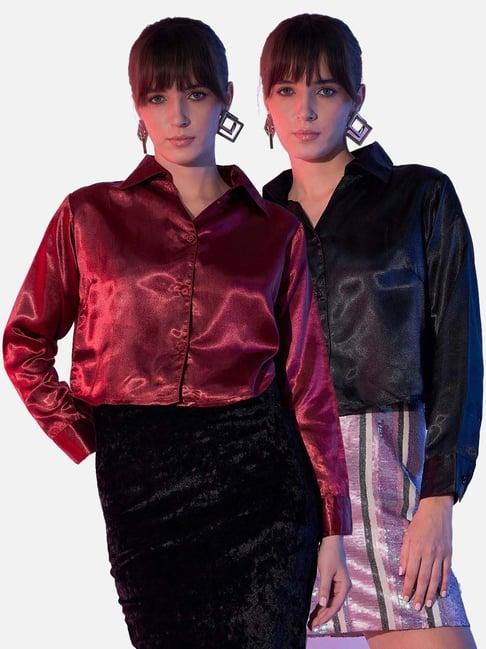 buynewtrend black & maroon boxy fit shirt (pack of 2)