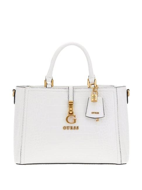 guess white textured satchel handbag