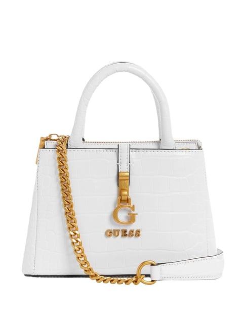 guess white textured satchel handbag