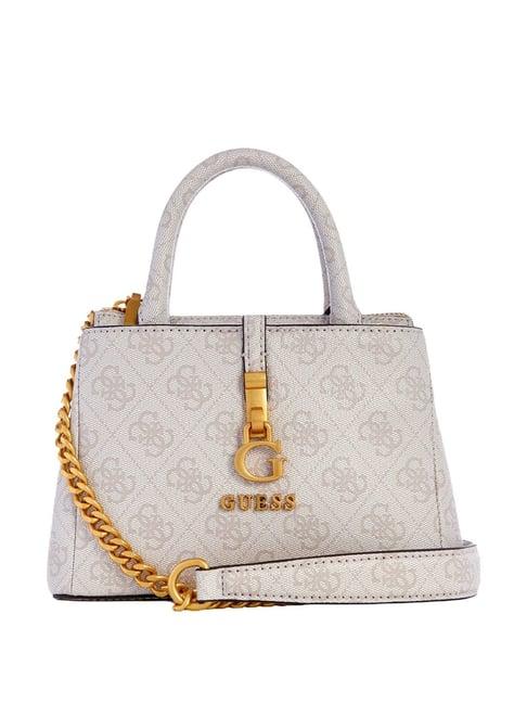 guess cream logo satchel handbag