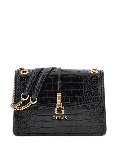 guess black textured sling handbag