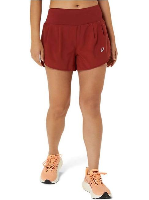 asics red mid rise sports shorts