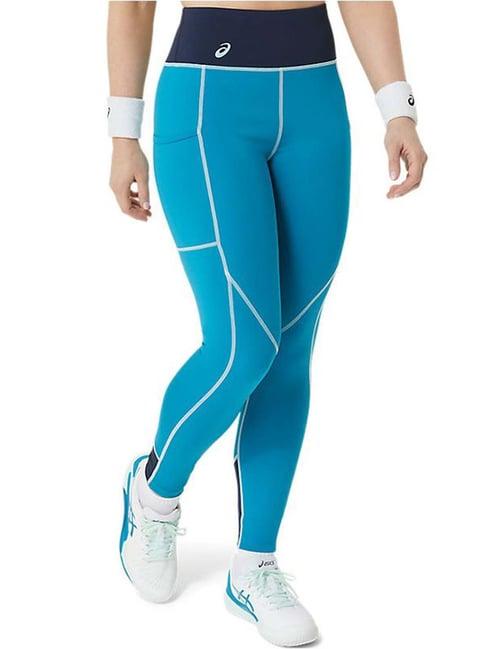 asics blue mid rise sports tights