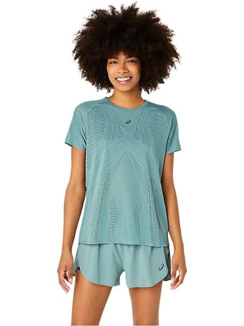 asics green self pattern sports t-shirt