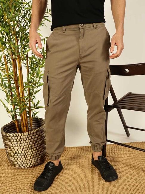 thomas scott beige cotton straight fit cargos