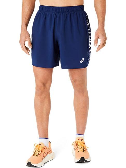 asics blue regular fit printed sports shorts