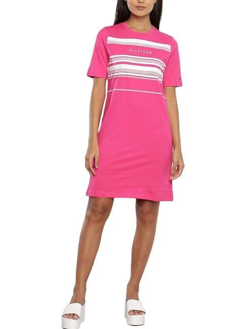 tommy hilfiger bright cerise cotton striped dress