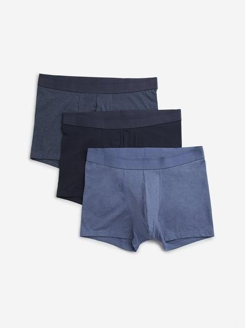 wes lounge by westside blue solid cotton blend trunks - pack of 3