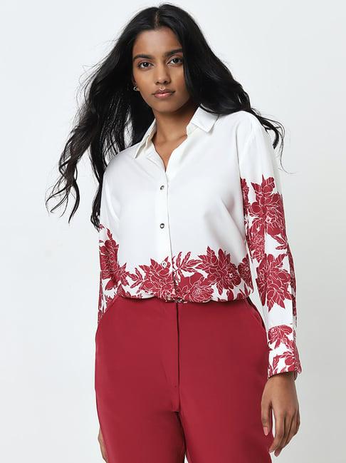 wardrobe by westside ivory floral printed shirt