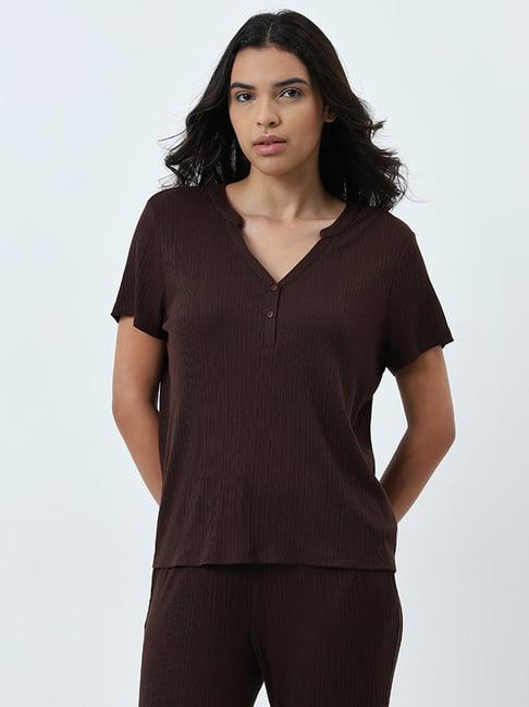 wunderlove by westside dark brown textured modal supersoft t-shirt