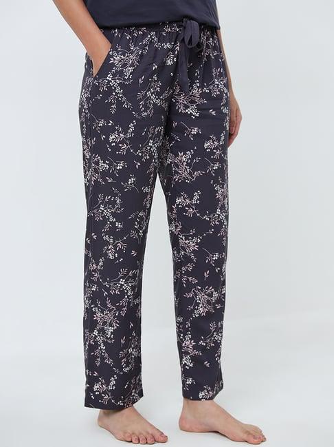 wunderlove by westside dark grey floral printed high-rise lounge pants