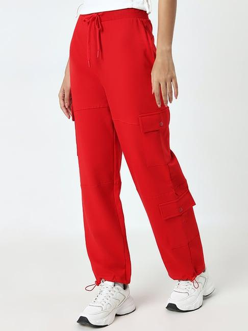 studiofit by westside red high-rise cotton blend track pants